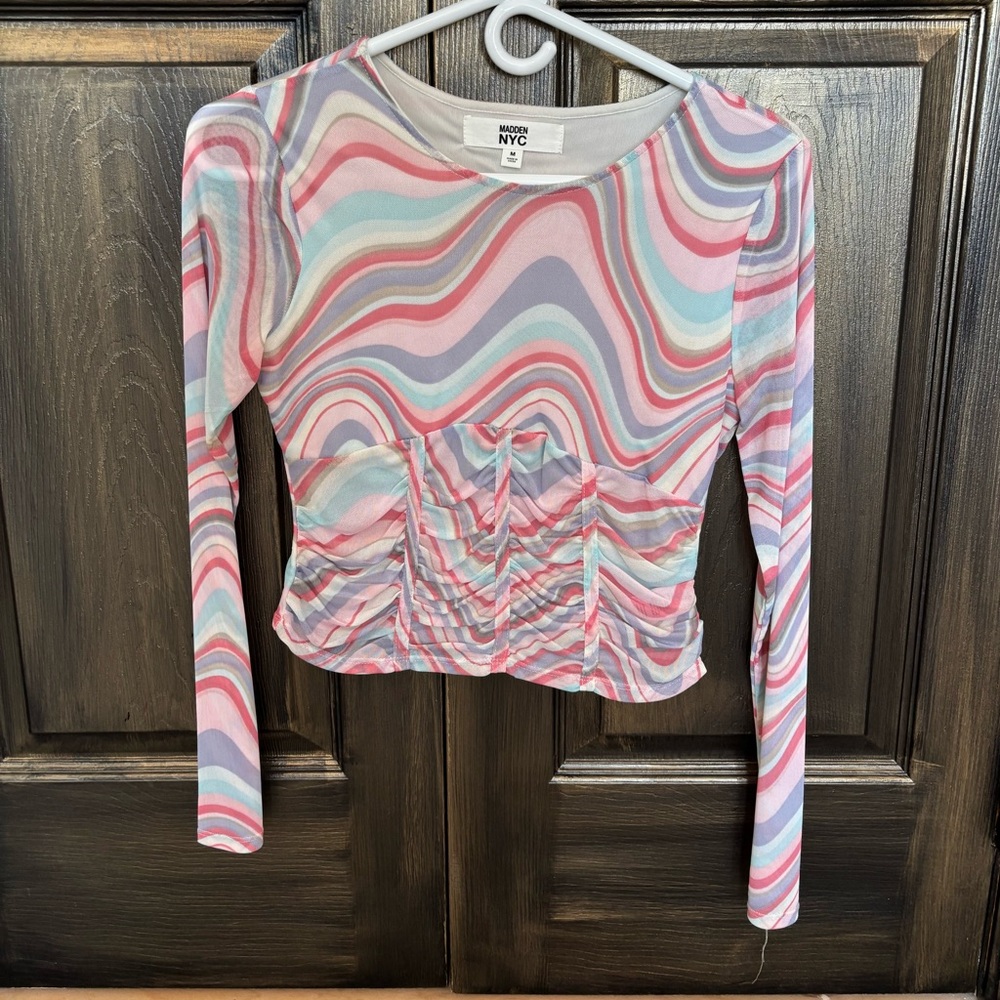 NWOT Madden NYC Women's Pastel Swirl Long Sleeve Top
